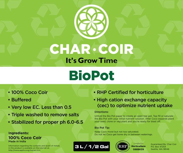 Char coir biopot, 3 l, case of 24