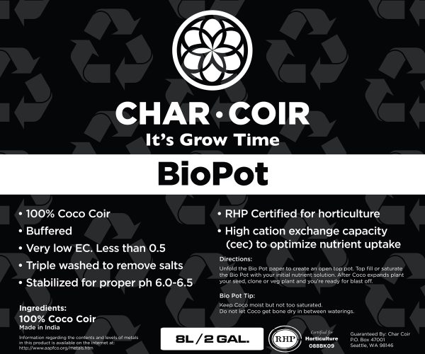 Char coir biopot, 8 l, case of 10