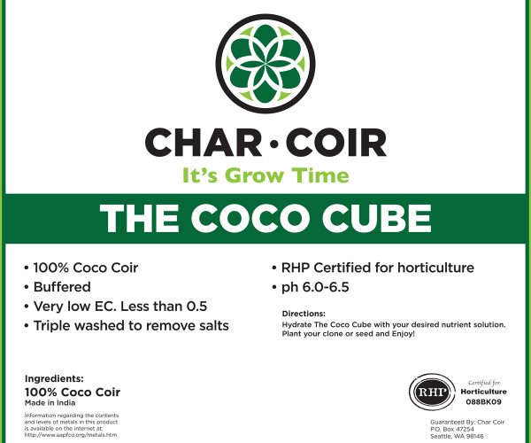Char coir coco cube rhp certified coco coir, 2. 25 l, case of 32