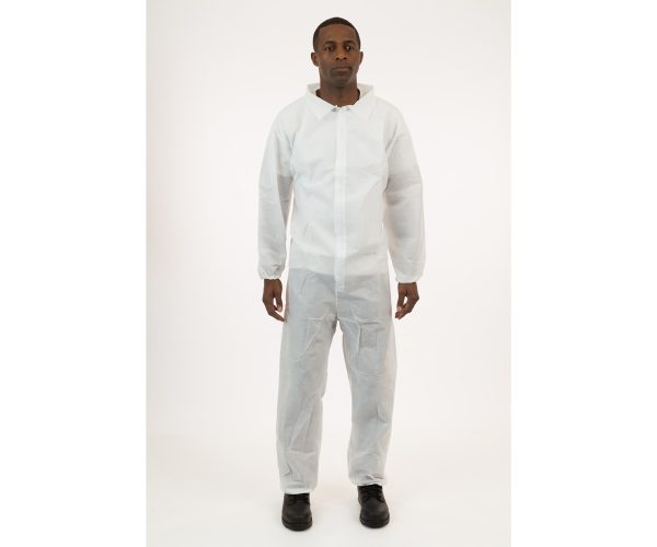 Eg71030 1 - international enviroguard white sms coverall with elastic wrist & ankle, size large, case of 25