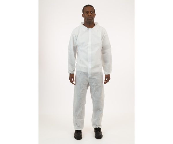 International enviroguard white sms coverall with elastic wrist & ankle, size large, case of 25