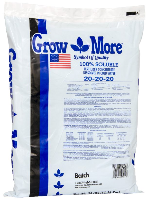 Grow more water soluble 20-20-20, 25 lbs