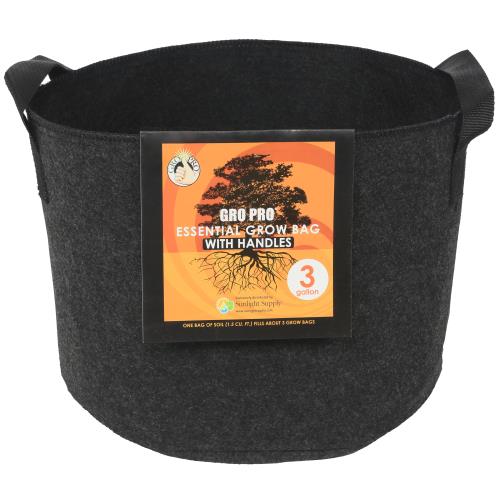 Hgc725317 01 - gro pro essential round fabric pot w/ handles 3 gallon - black (72/cs)