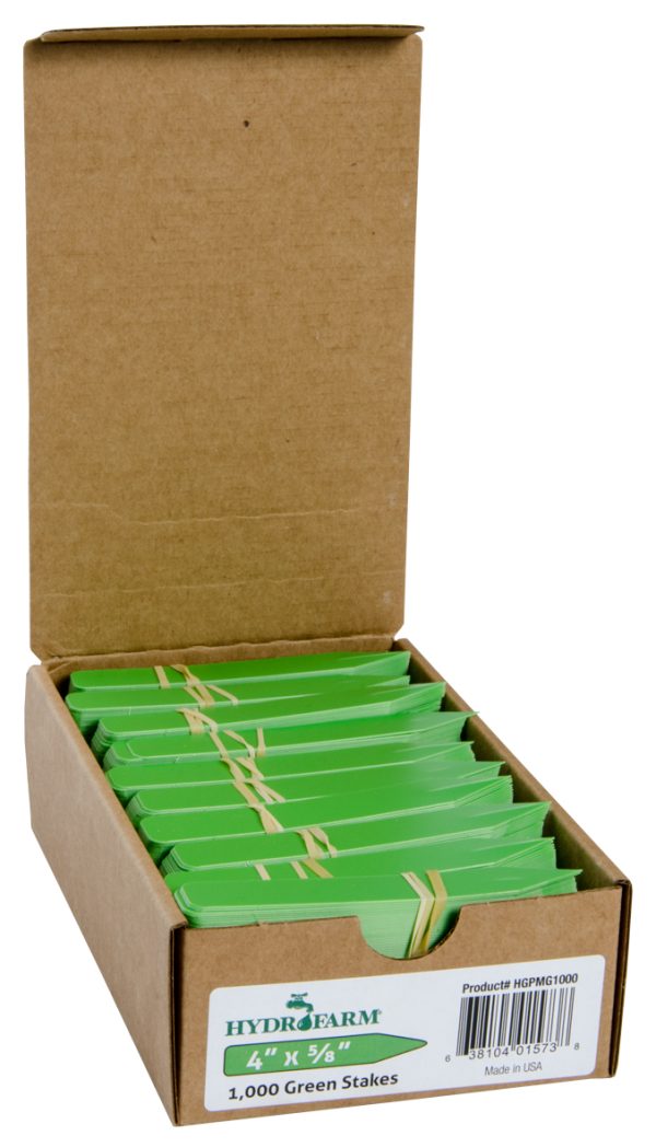 Hydrofarm plant stake labels, green, 4" x 5/8", case of 1000