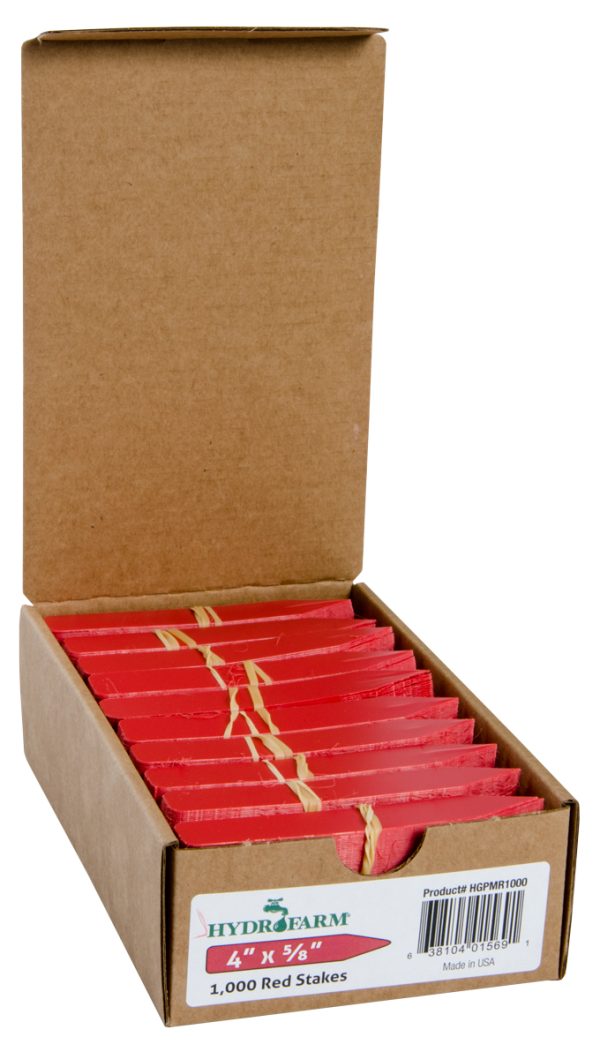 Hydrofarm plant stake labels, red, 4" x 5/8", case of 1000
