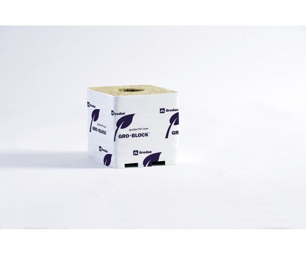 Grodan gro block improved gr10 large 4" w/hole 4" x 4" x 4" shrink wrapped/strip, (case of 144 blocks)