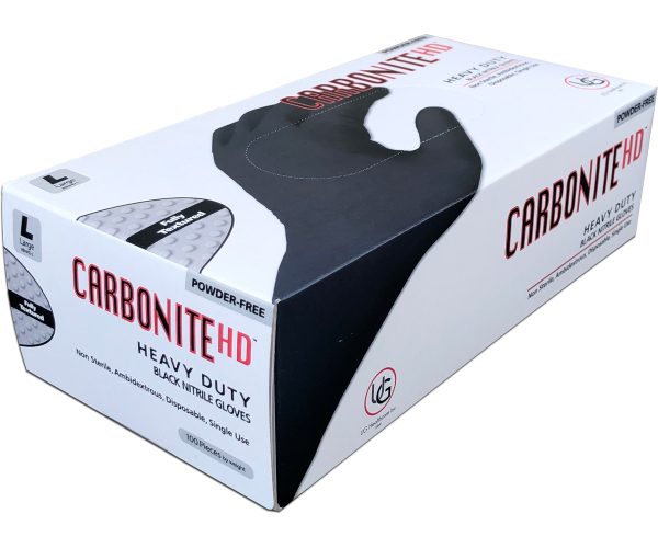 Carbonite hd black nitrile gloves, size m, box of 100