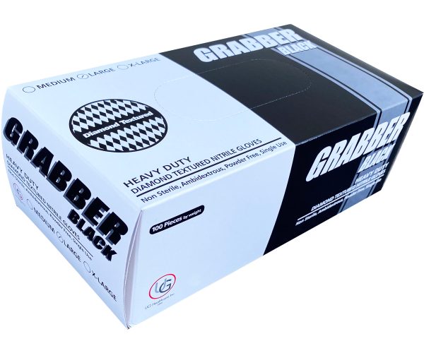 Grabber black nitrile gloves, size l, box of 100