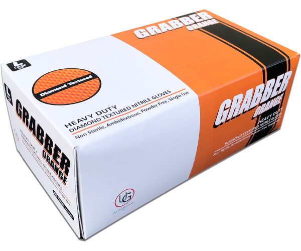 Grabber orange nitrile gloves, size m, box of 100